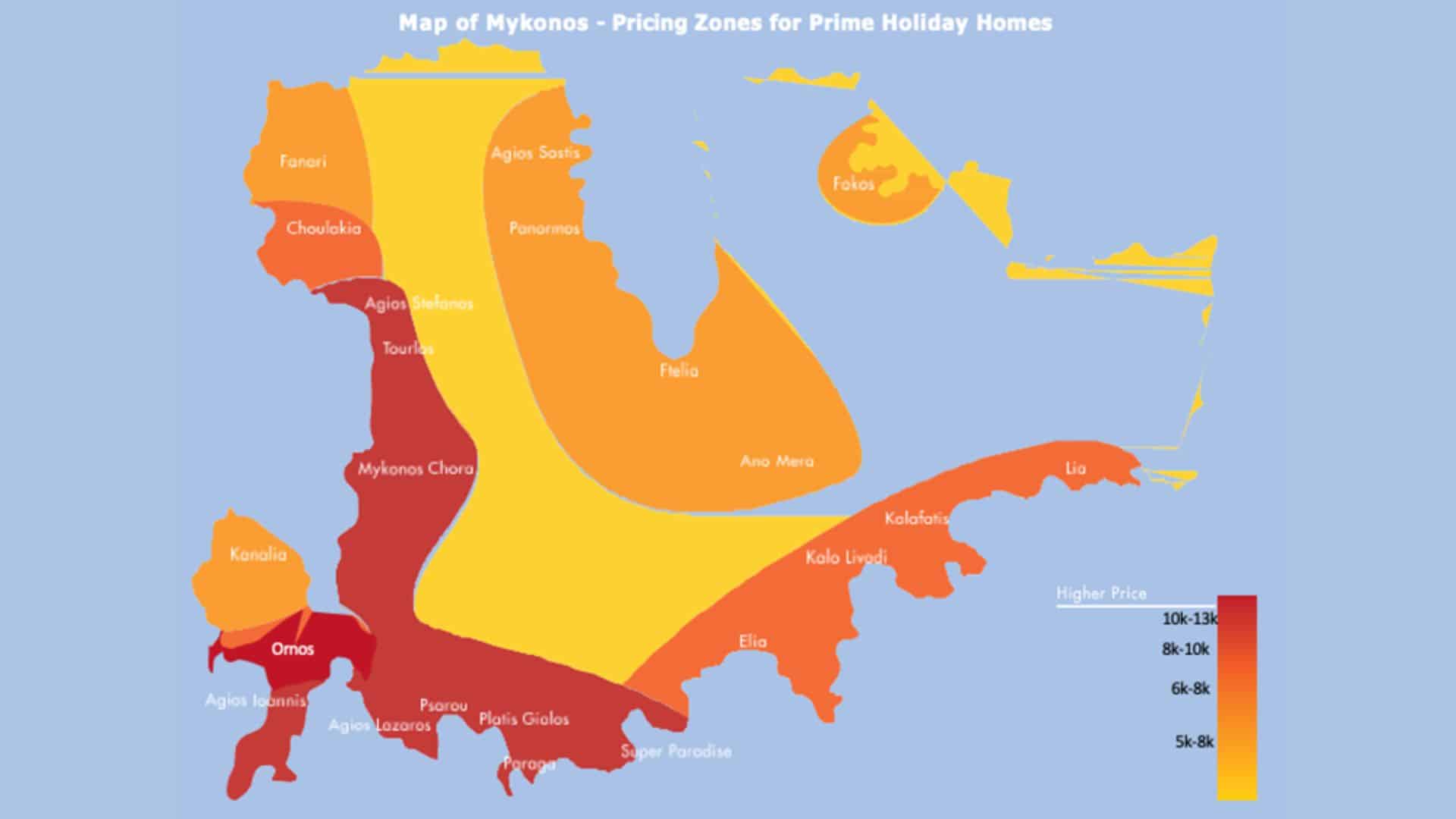 map of Mykonos pricing zones